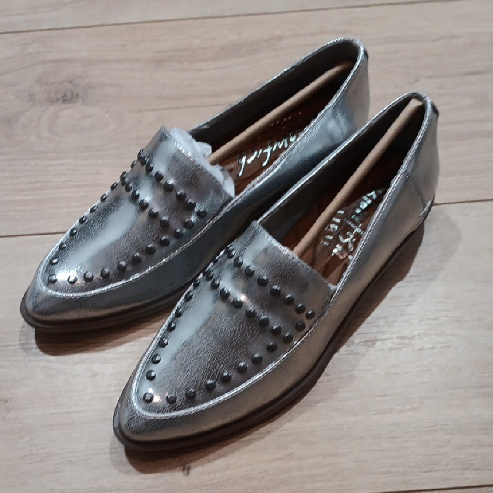 Blowfish Malibu Silver Metallic  Studded Loafers,  Ladies Dress Shoes Size 7M